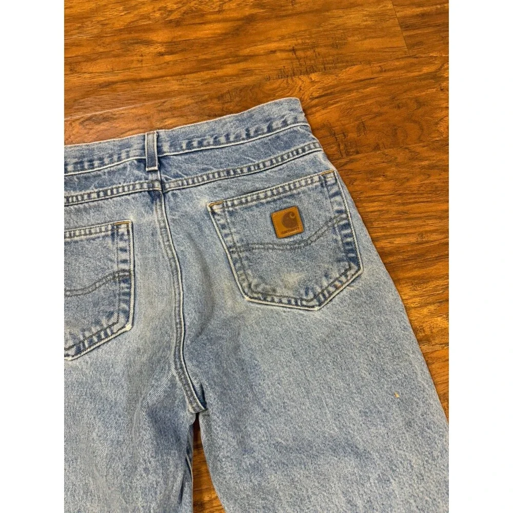 Carhartt 29x30 Actual Relaxed Fit Denim Very Distressed Light Wash Straight Leg
